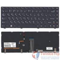Клавиатура для Lenovo IdeaPad Y480 черная с черной рамкой с подсветкой