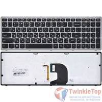 Клавиатура для Lenovo IdeaPad Z500 черная с серой рамкой с подсветкой