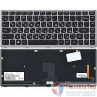 Клавиатура для Lenovo IdeaPad Z400 черная с серой рамкой с подсветкой