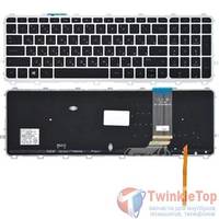 Клавиатура для HP ENVY 15-j черная с серебристой рамкой с подсветкой